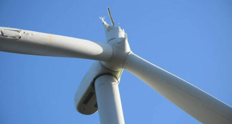 Hawkins image of a wind turbine with a broken off blade